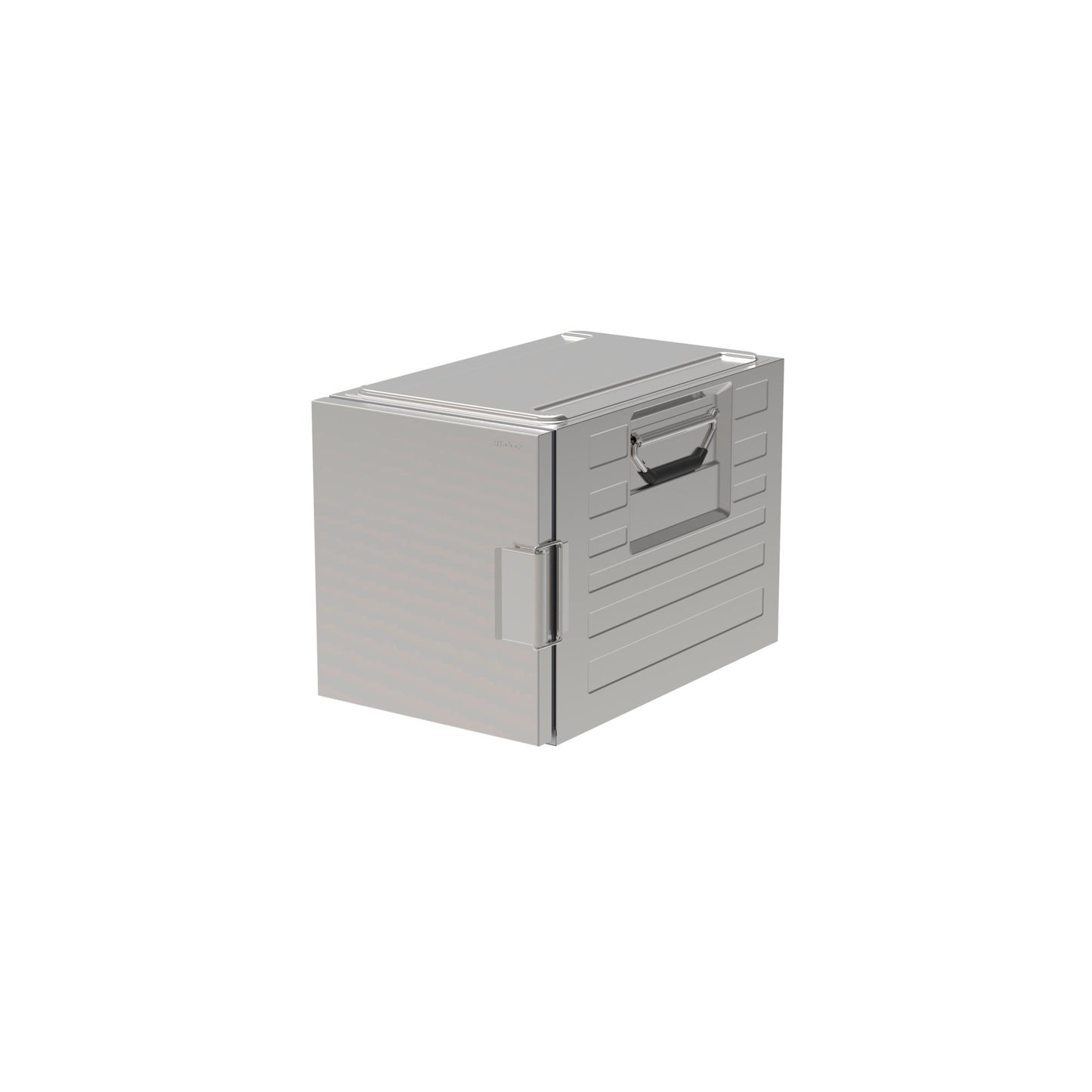Thermobox aus Edelstahl mit Griff.