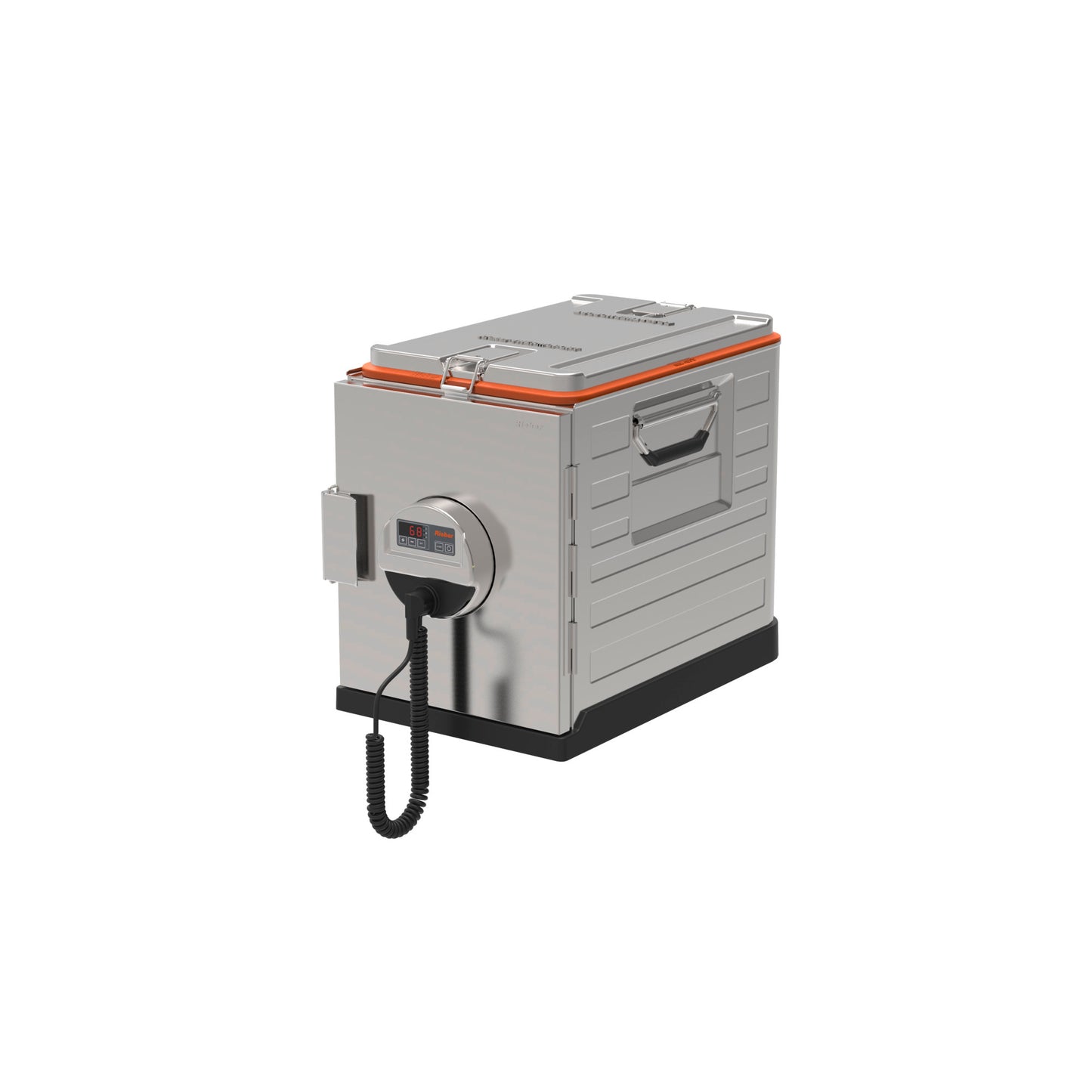 Thermobox mit Temperaturanzeige und Kabel.