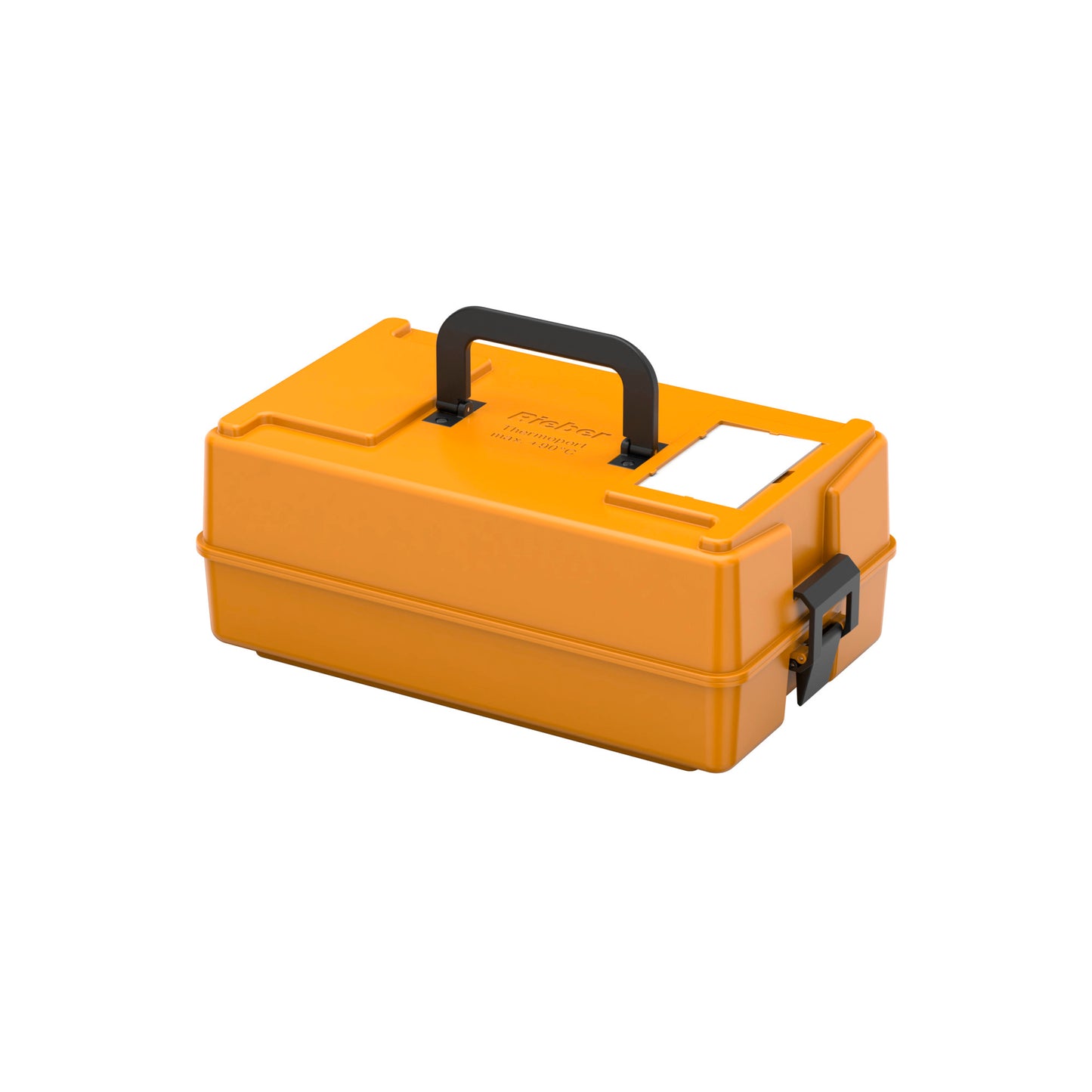 Gelbe Transportbox mit Griff.