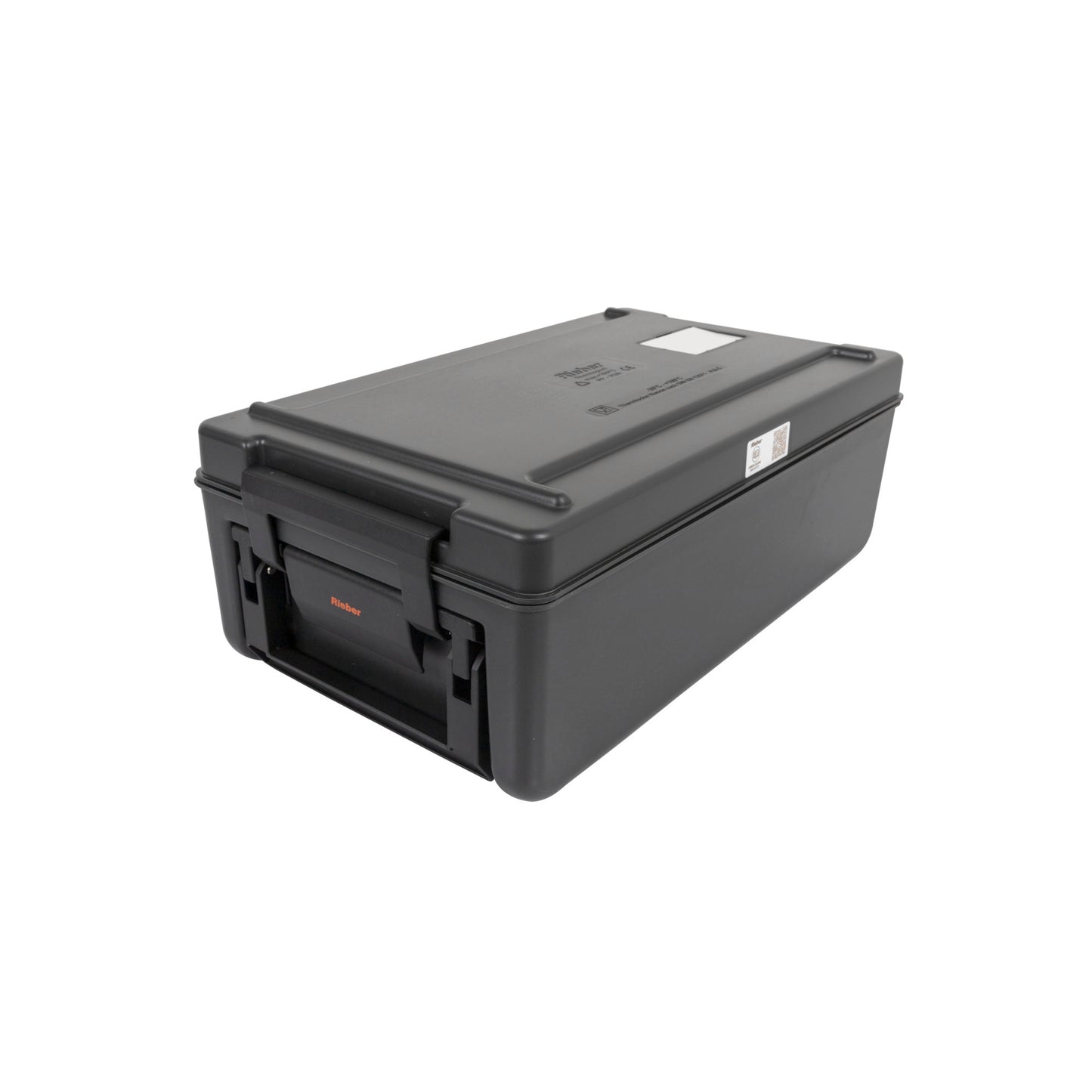 Schwarze Transportbox mit Griff.