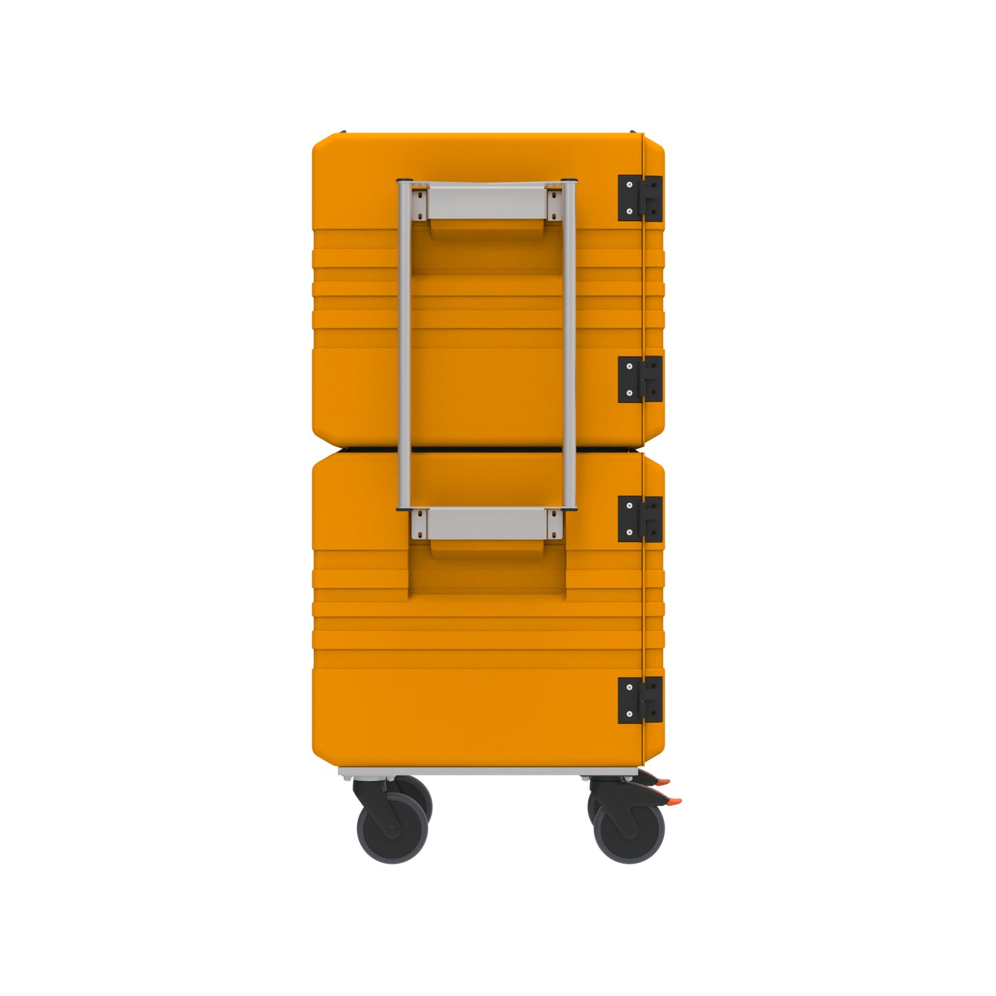 Mobiler, gelber Transportbehälter auf Rollen.