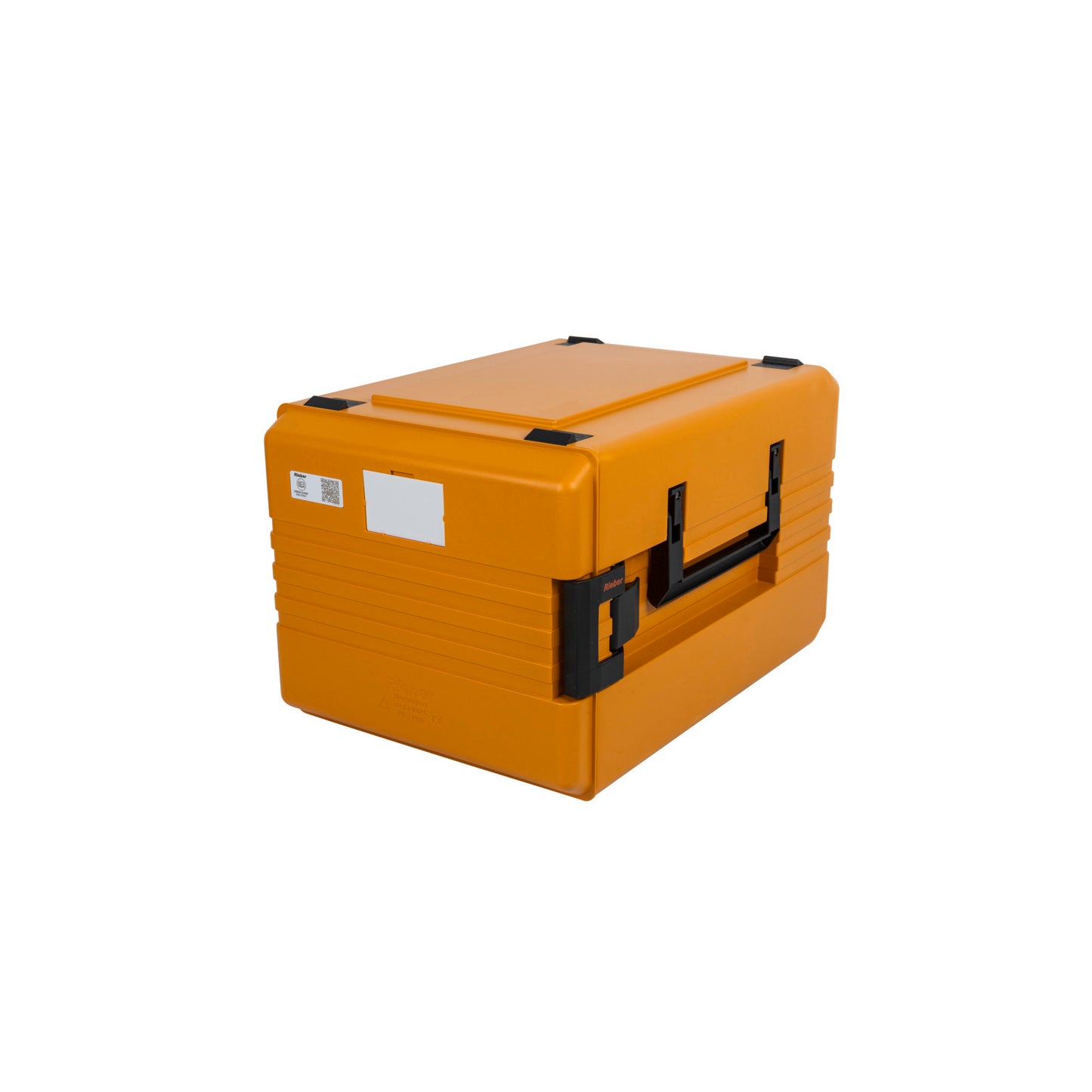Orange Thermobox mit Tragegriff.