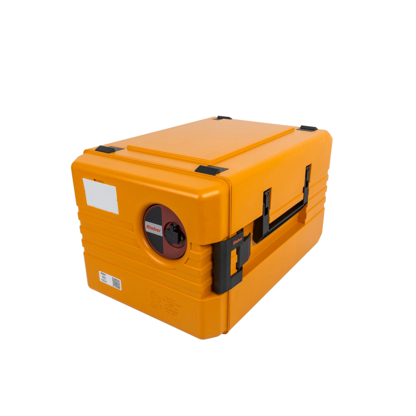 Orange Thermobox mit Griffen.