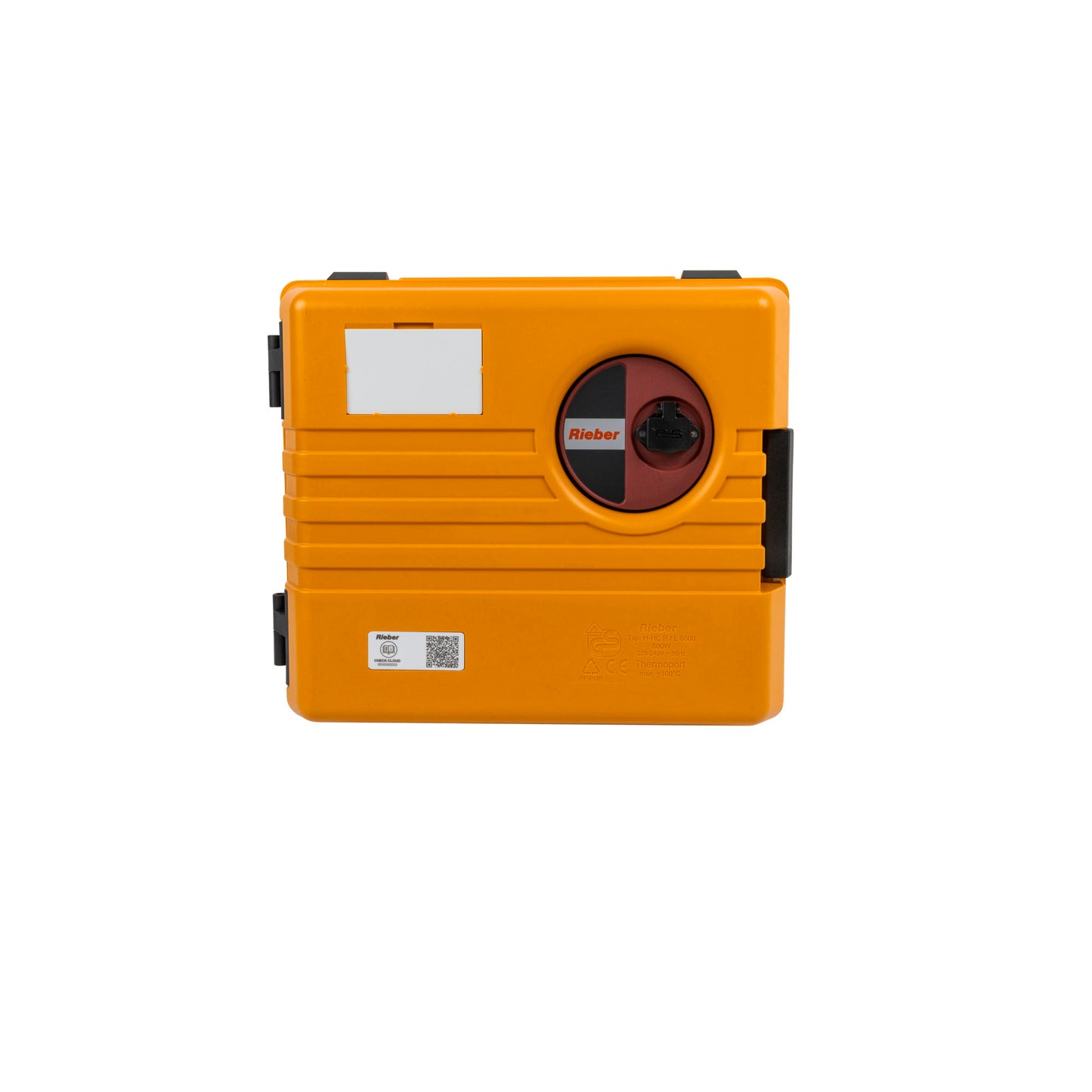 Orange Thermobox mit Griffen.