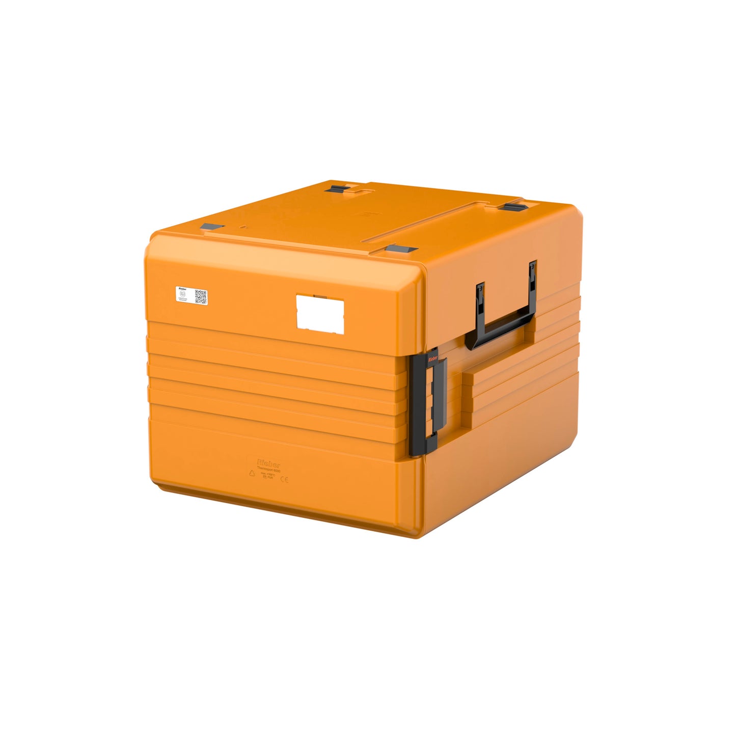 Orange Thermobox mit Griffen.