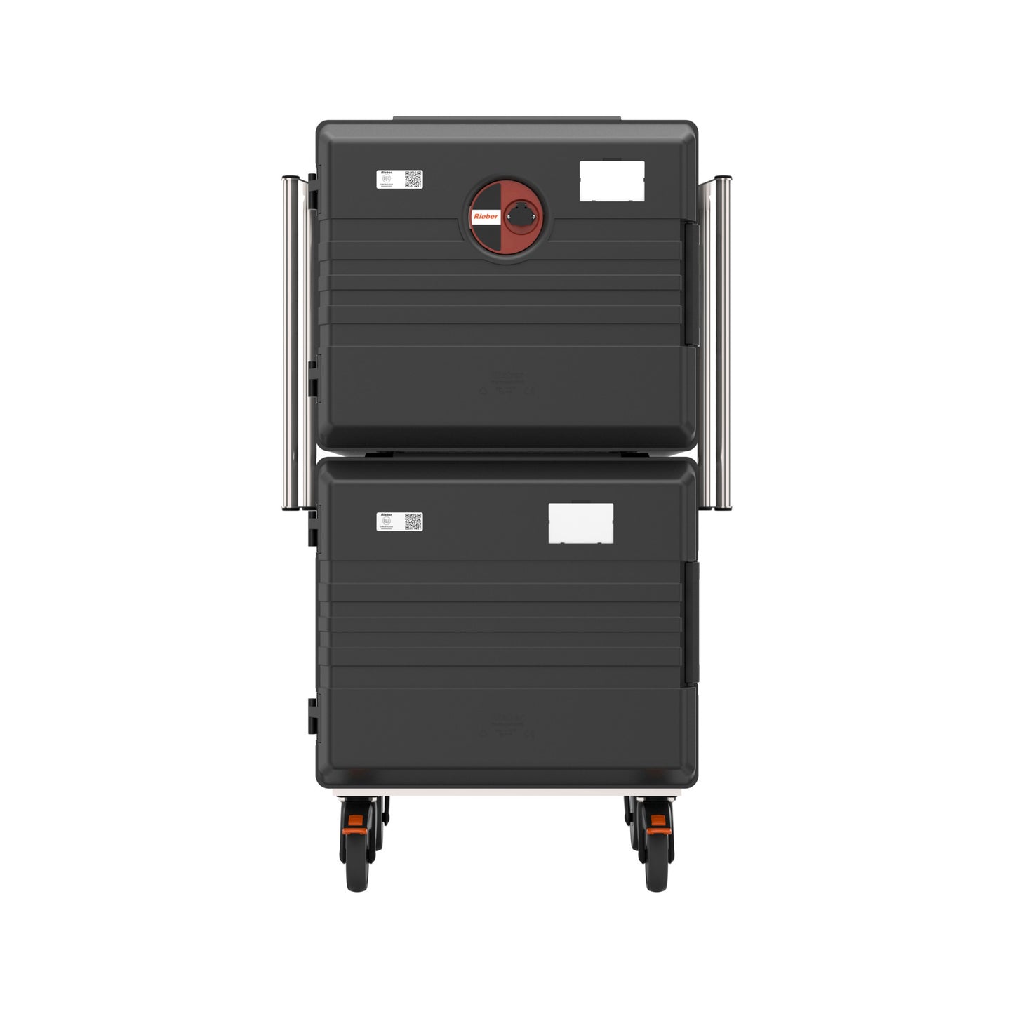 Transportbehälter auf Rollen, stapelbar.