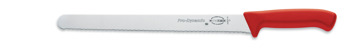 Brotmesser mit rotem Griff.