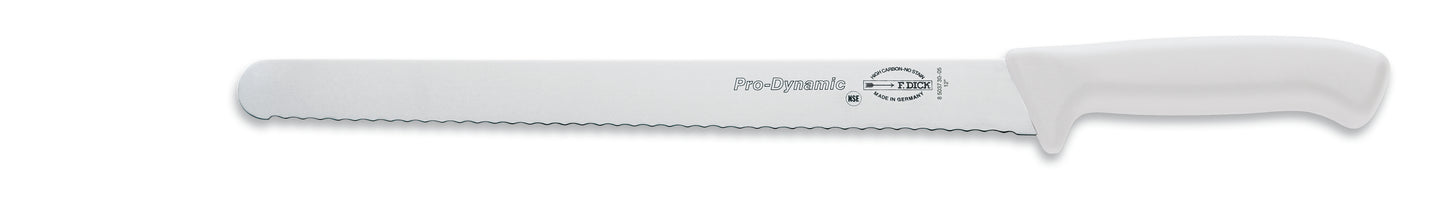 Brotmesser mit weißem Griff.
