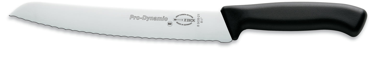 Gezacktes Küchenmesser mit schwarzem Griff.