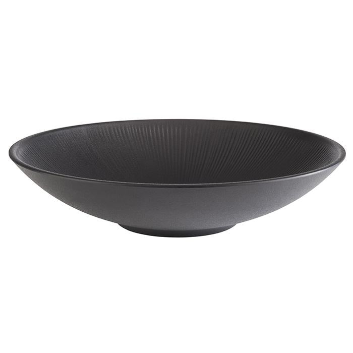 Schwarze Schale mit Rillenstruktur.