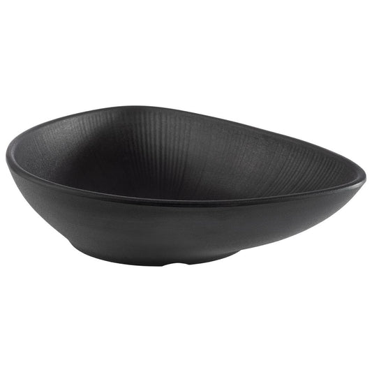 Schwarze, asymmetrische Schale aus Melamin.