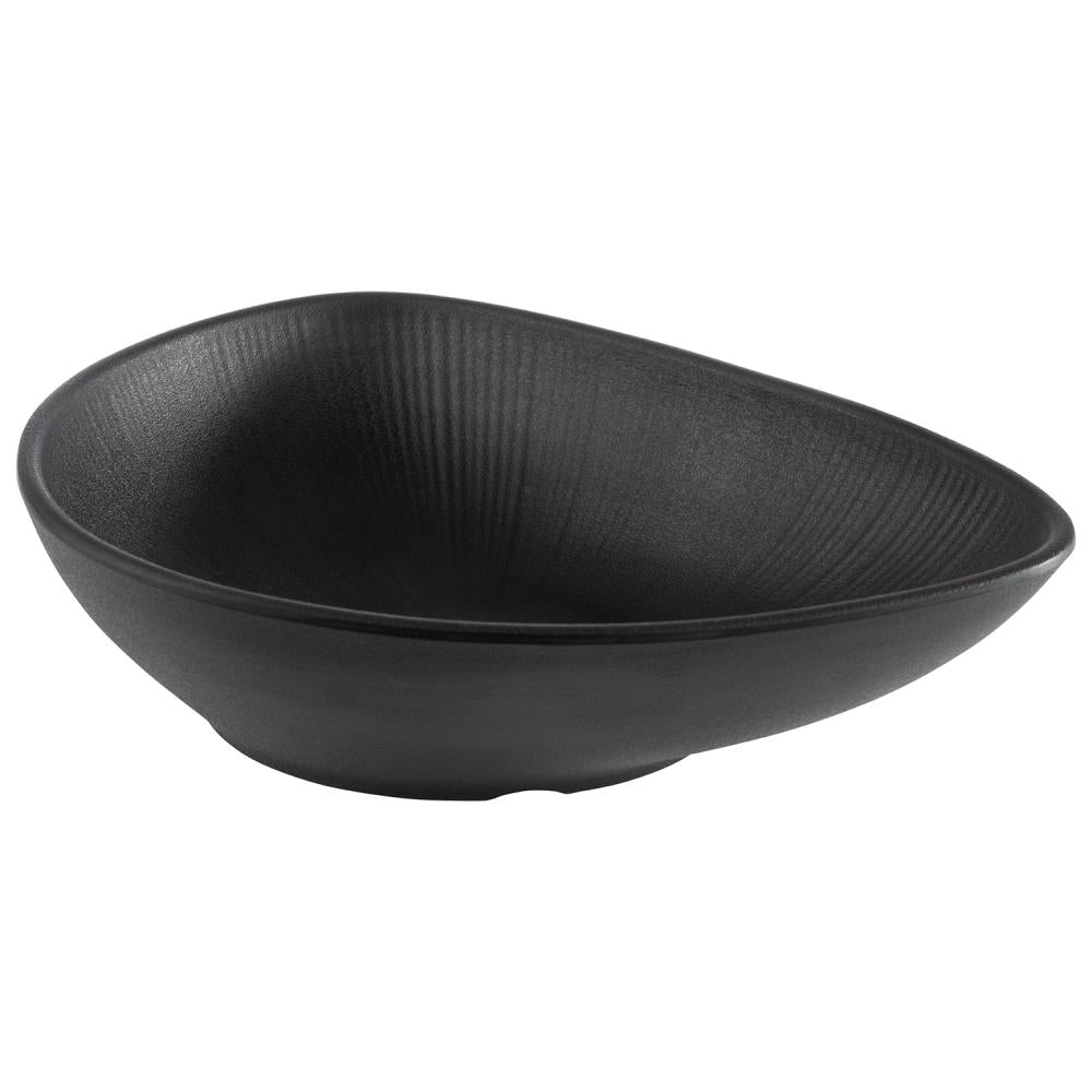 Schwarze, asymmetrische Schale, leer.