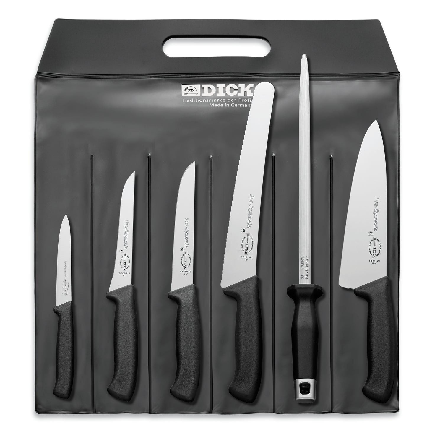 Messerset in schwarzer Tasche.