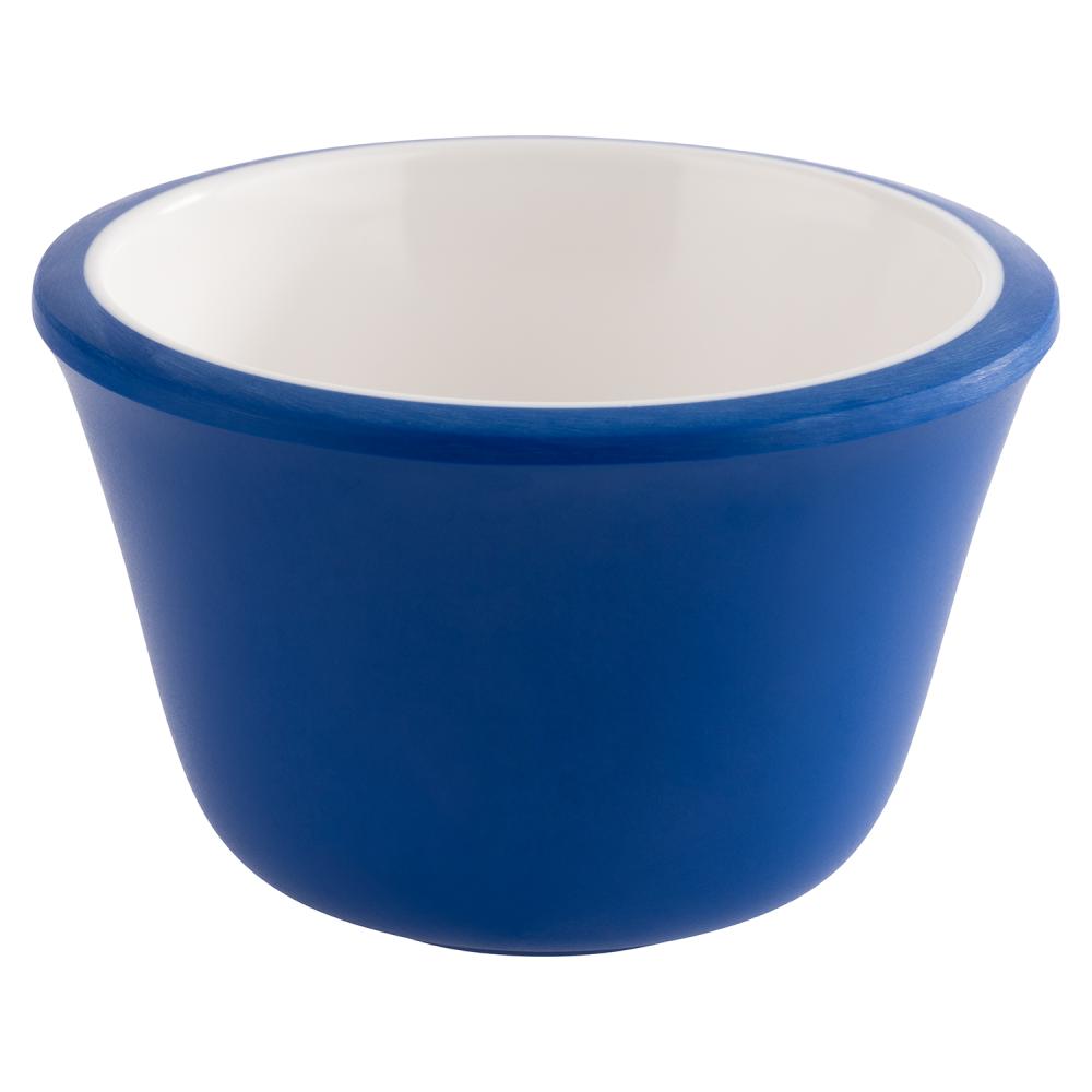 Blaue Schüssel, weißes Inneres.