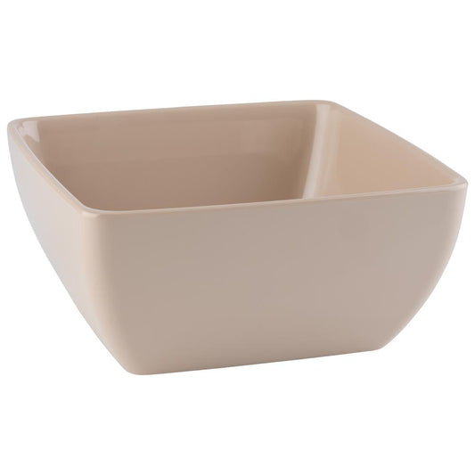 Quadratische, beige Schüssel aus Melamin.