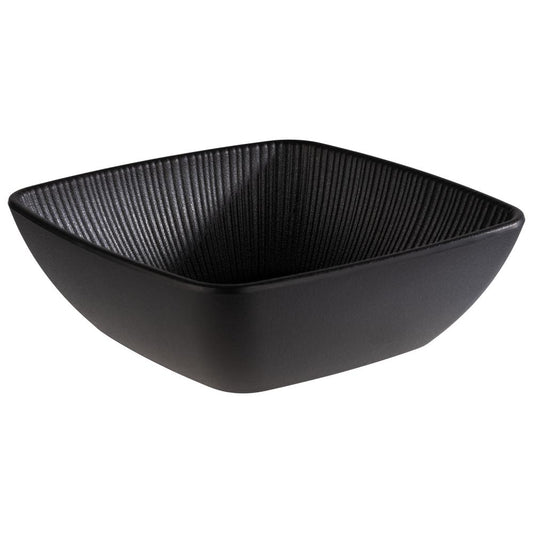 Schwarze, quadratische Schale, geriffelt.