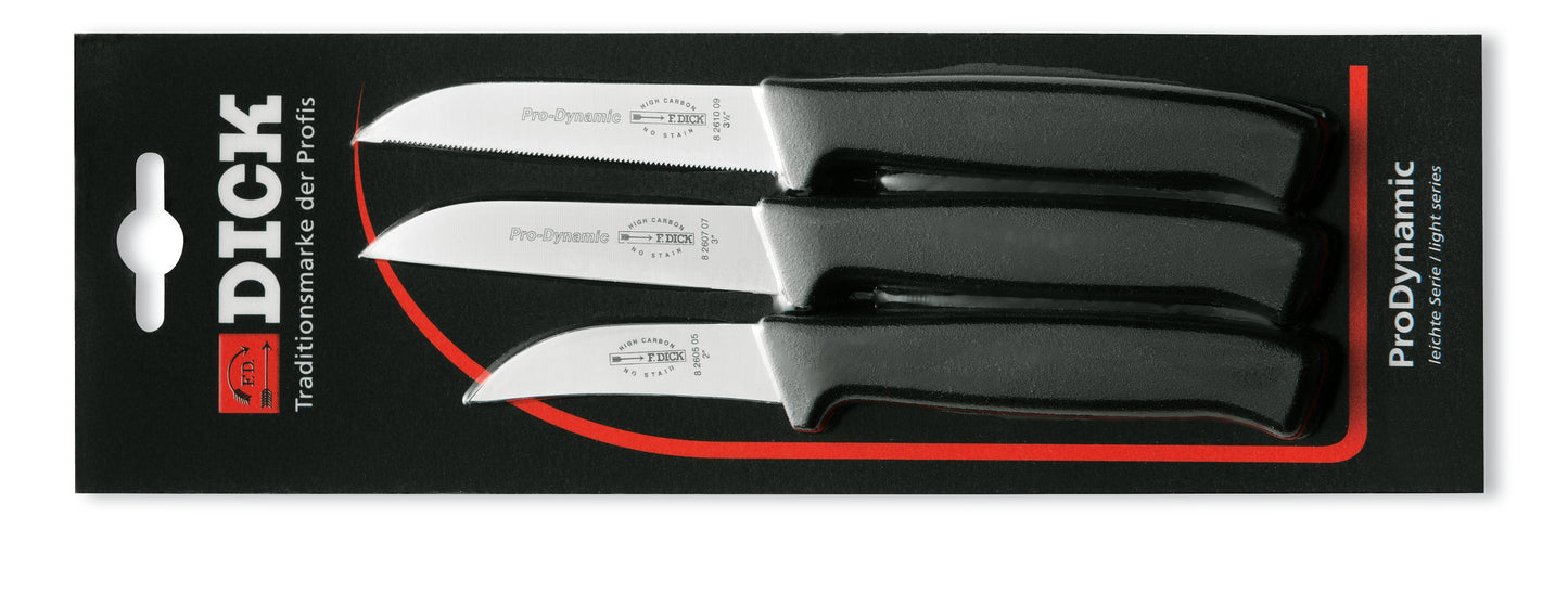 Drei Küchenmesser in Verpackung.