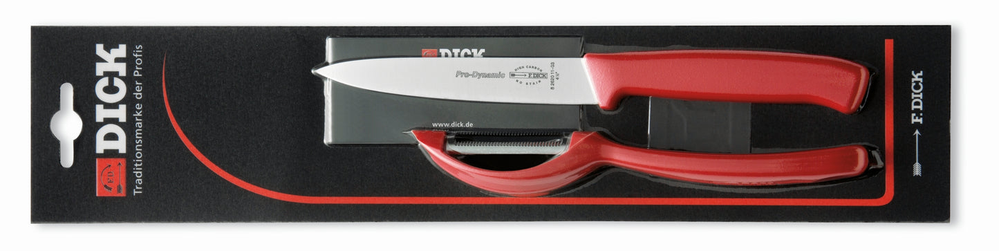 Rotes Messer und Schäler Set.