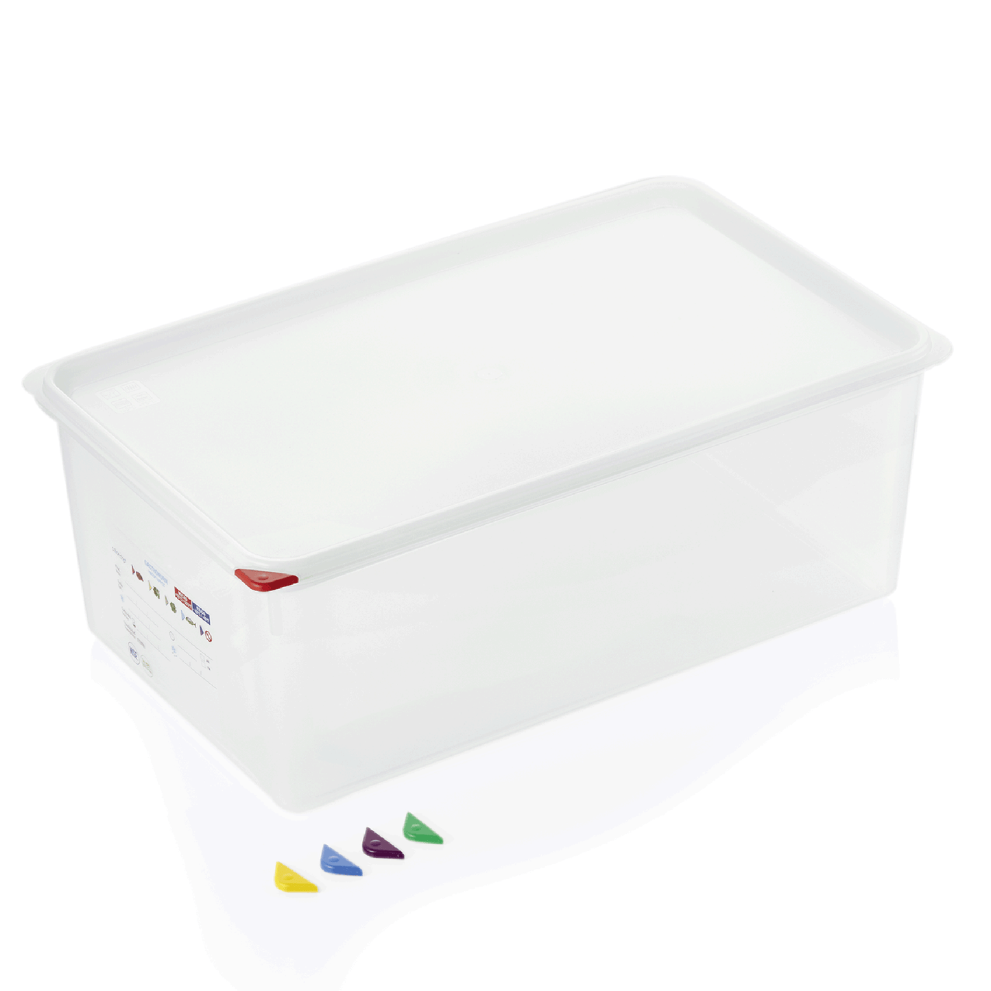 Transparente Aufbewahrungsbox mit Deckel.