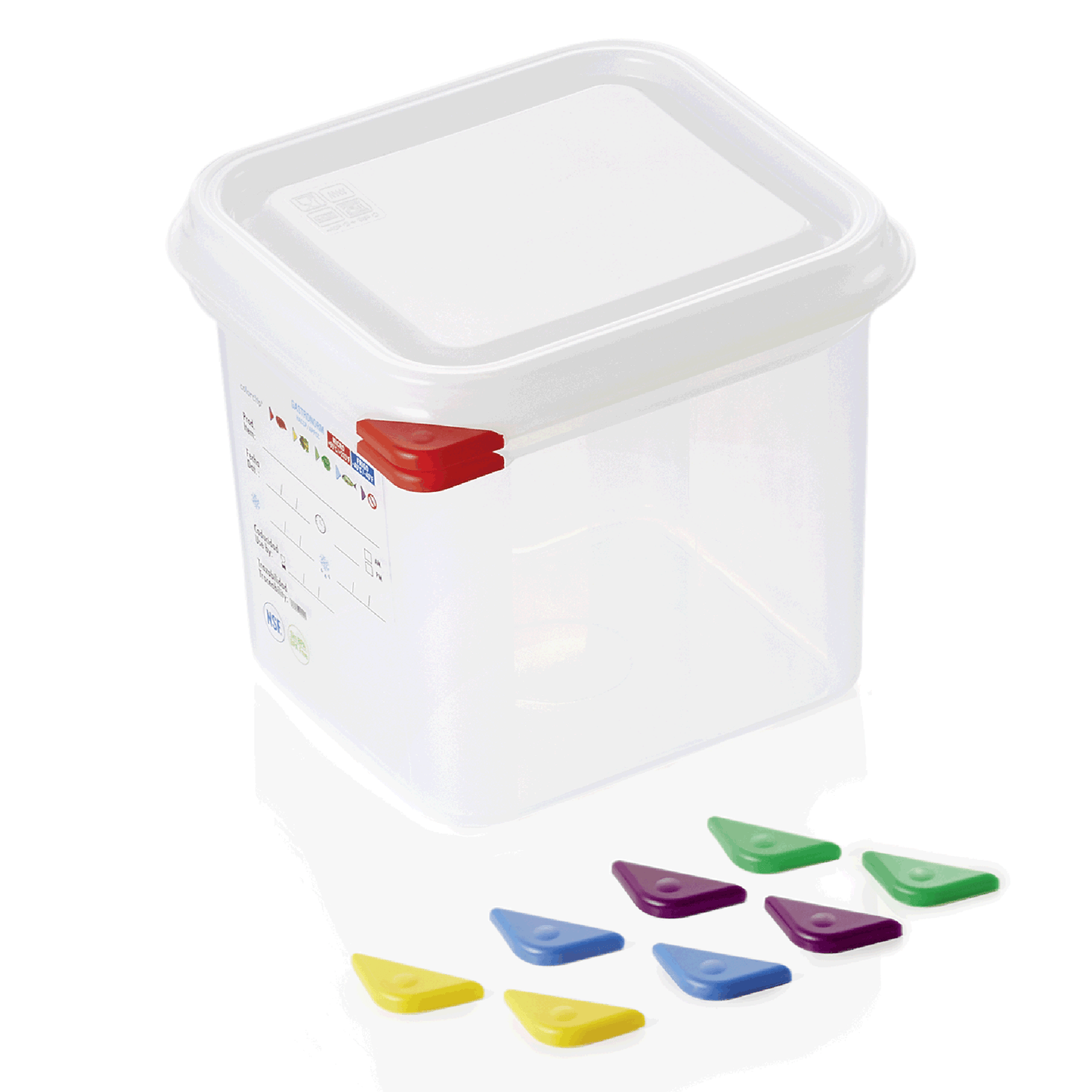 Plastikbehälter mit bunten Clips.