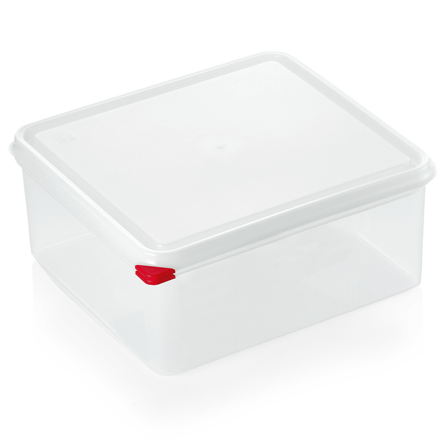 Transparente Kunststoffbox mit Deckel.