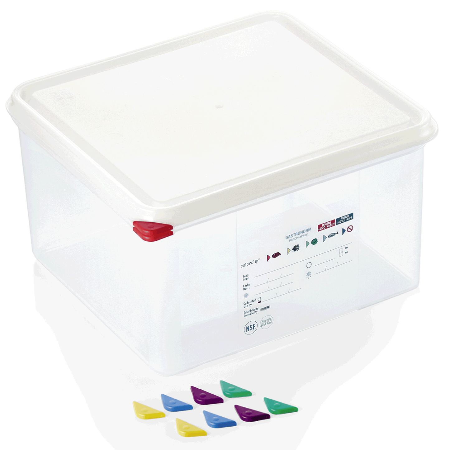 Transparente Aufbewahrungsbox mit Deckel.
