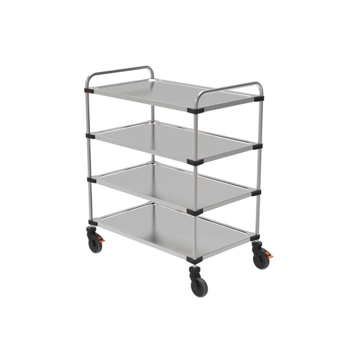 Metallischer Servierwagen mit Rollen.