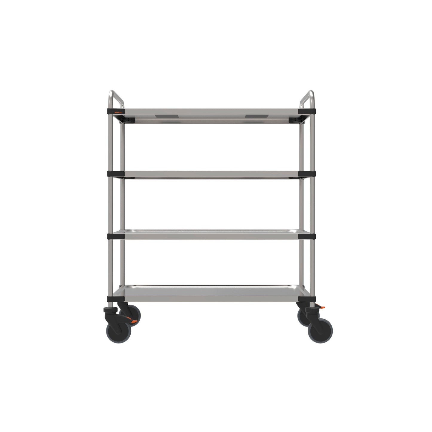 Metallischer Servierwagen mit Rollen.