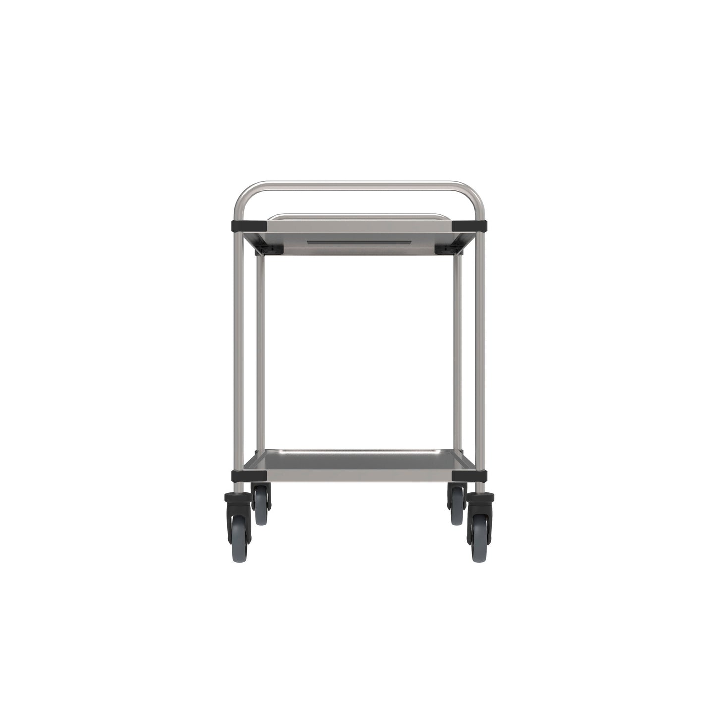 Metallischer Servierwagen mit Rollen.