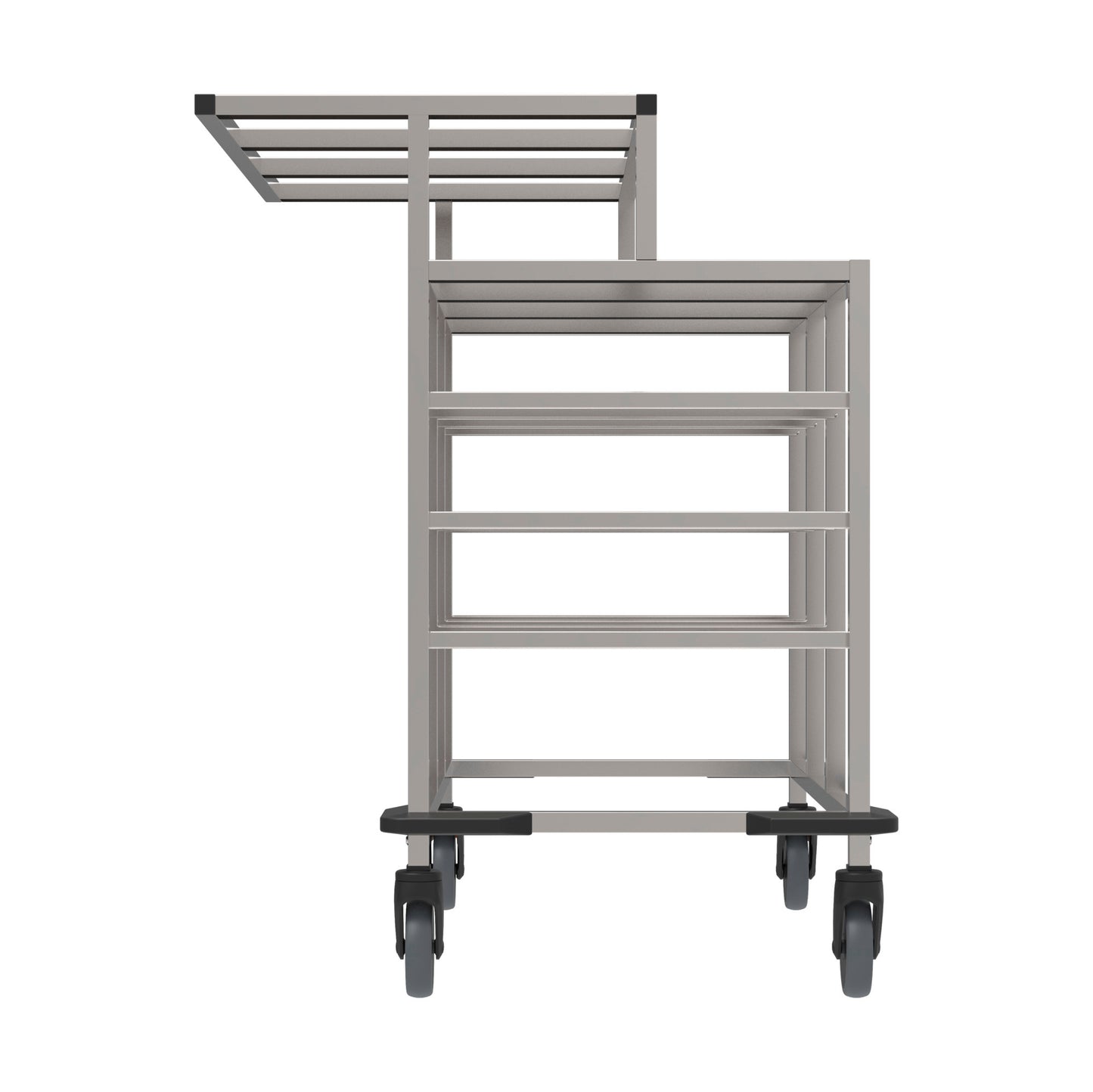Metallischer Servierwagen mit Rollen.