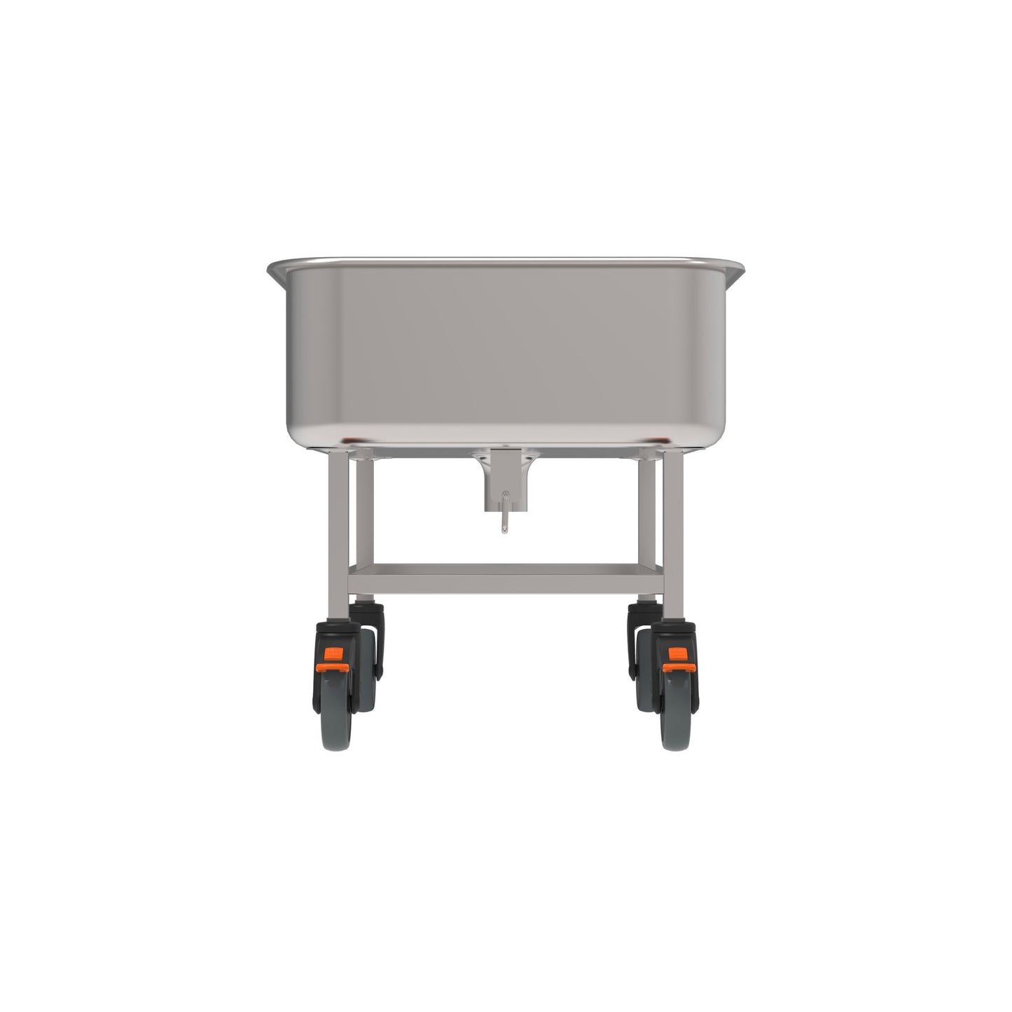 Mobiler Edelstahlbehälter mit Rollen.
