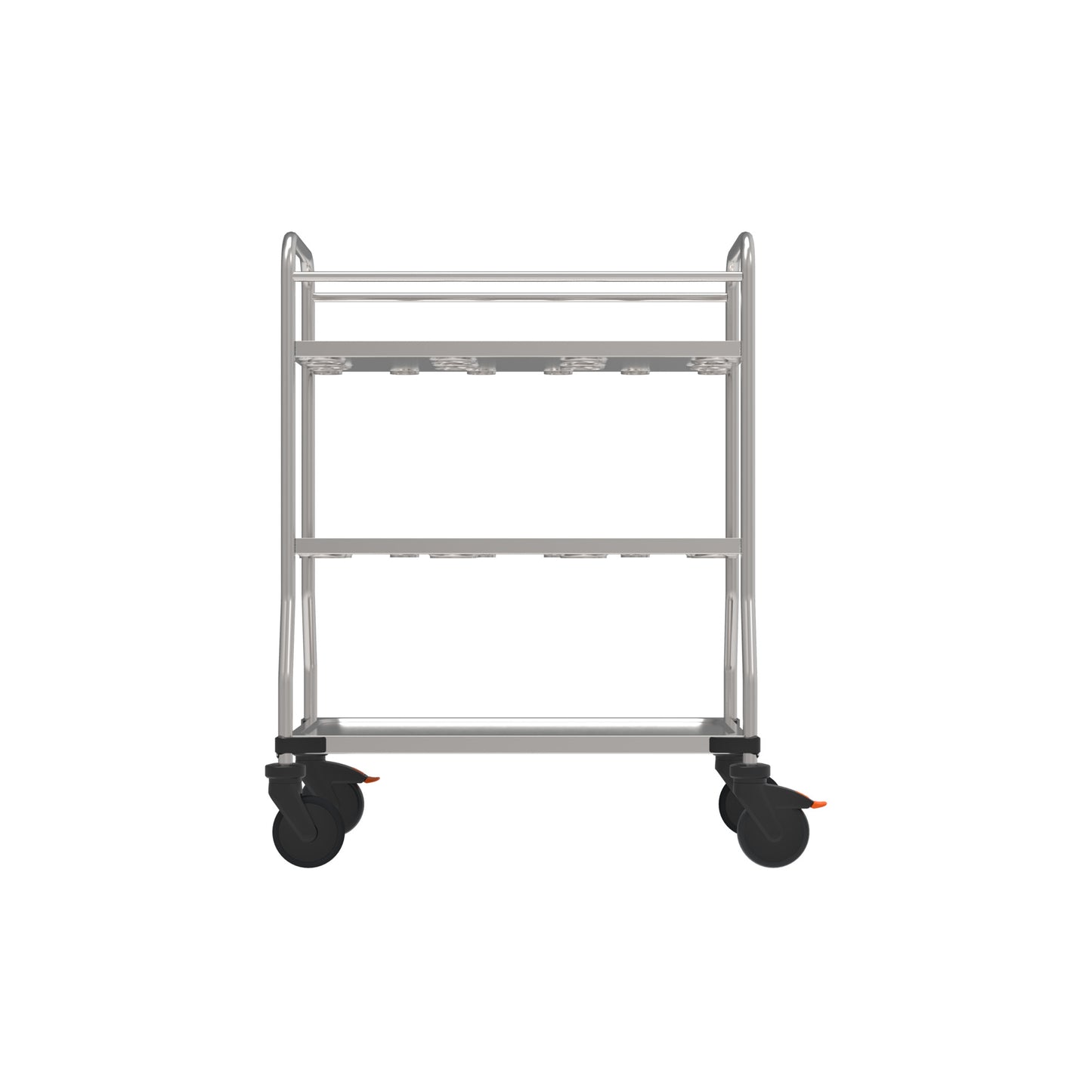 Metallischer Servierwagen mit Rollen.