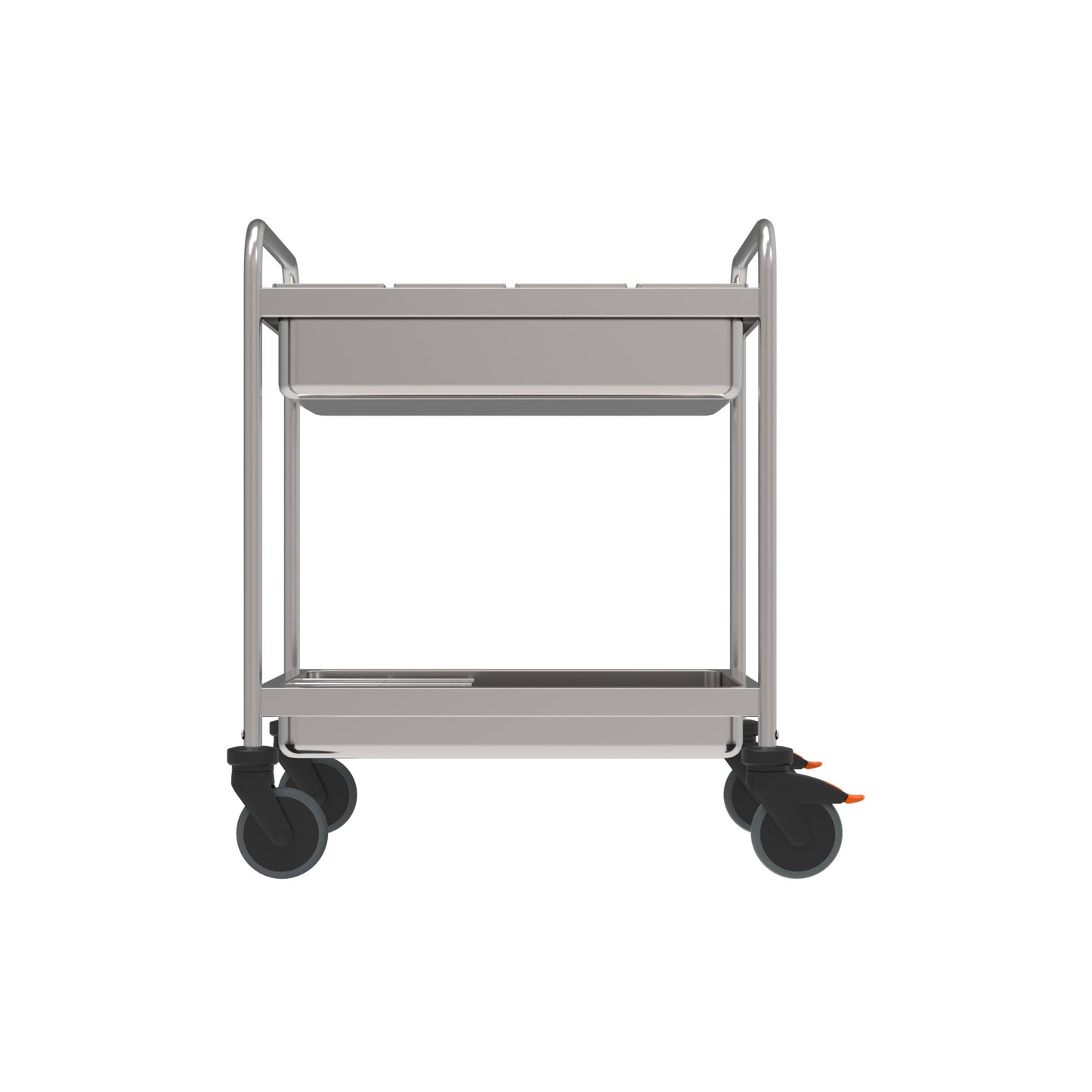 Metallischer Servierwagen mit Rollen.