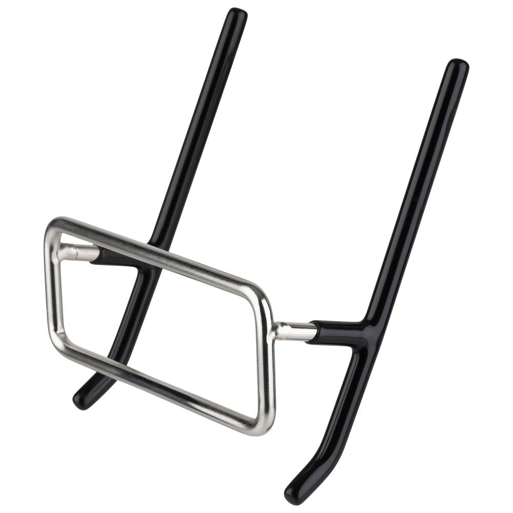 Tablettständer aus Metall, schwarz-silber.
