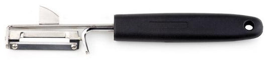 Schwarzer Sparschäler mit Metallklinge.
