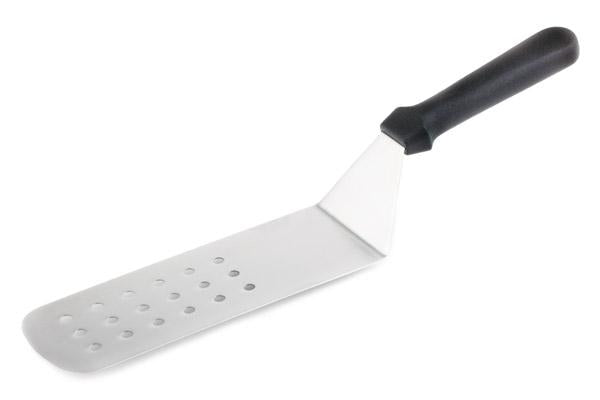 Perforierter Spatel mit schwarzem Griff.