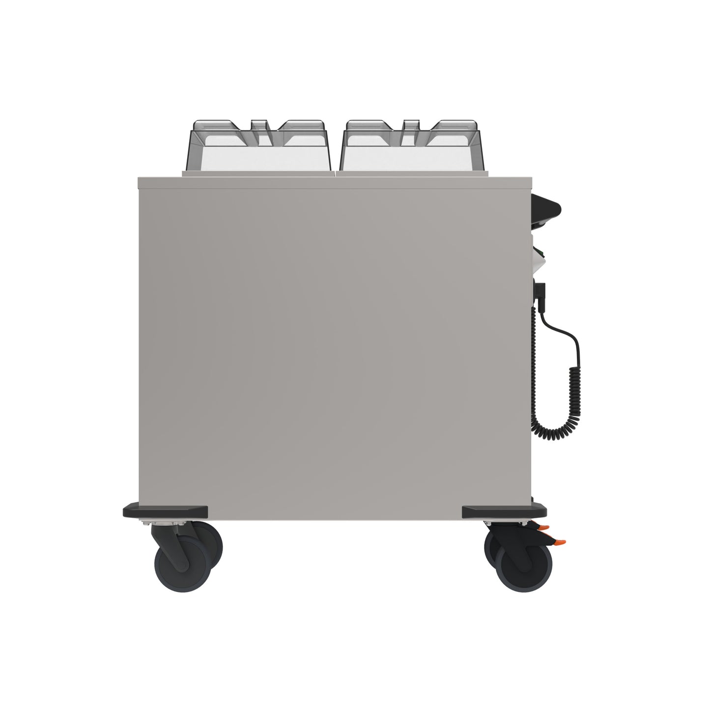Mobiler Gastronomie-Transportwagen mit Behältern.