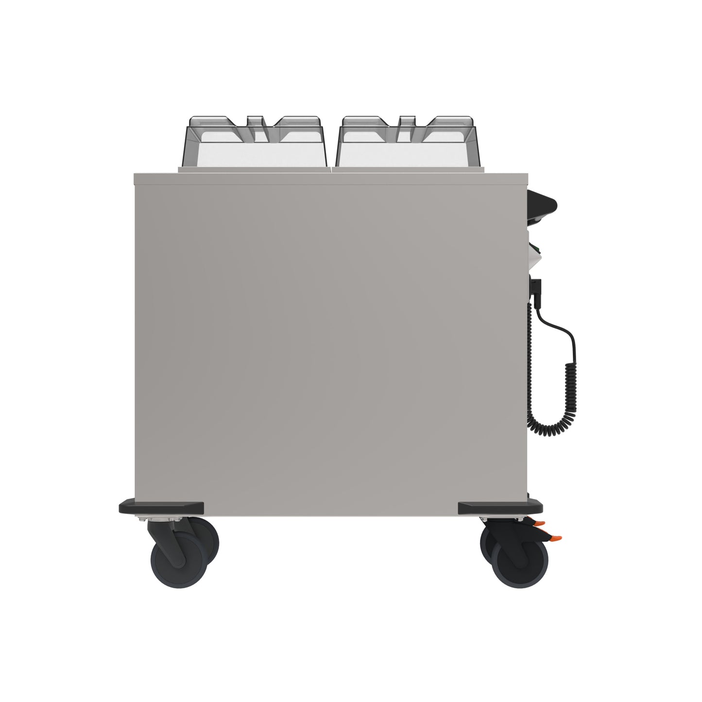 Mobiler Gastronomie-Transportwagen mit Behältern.