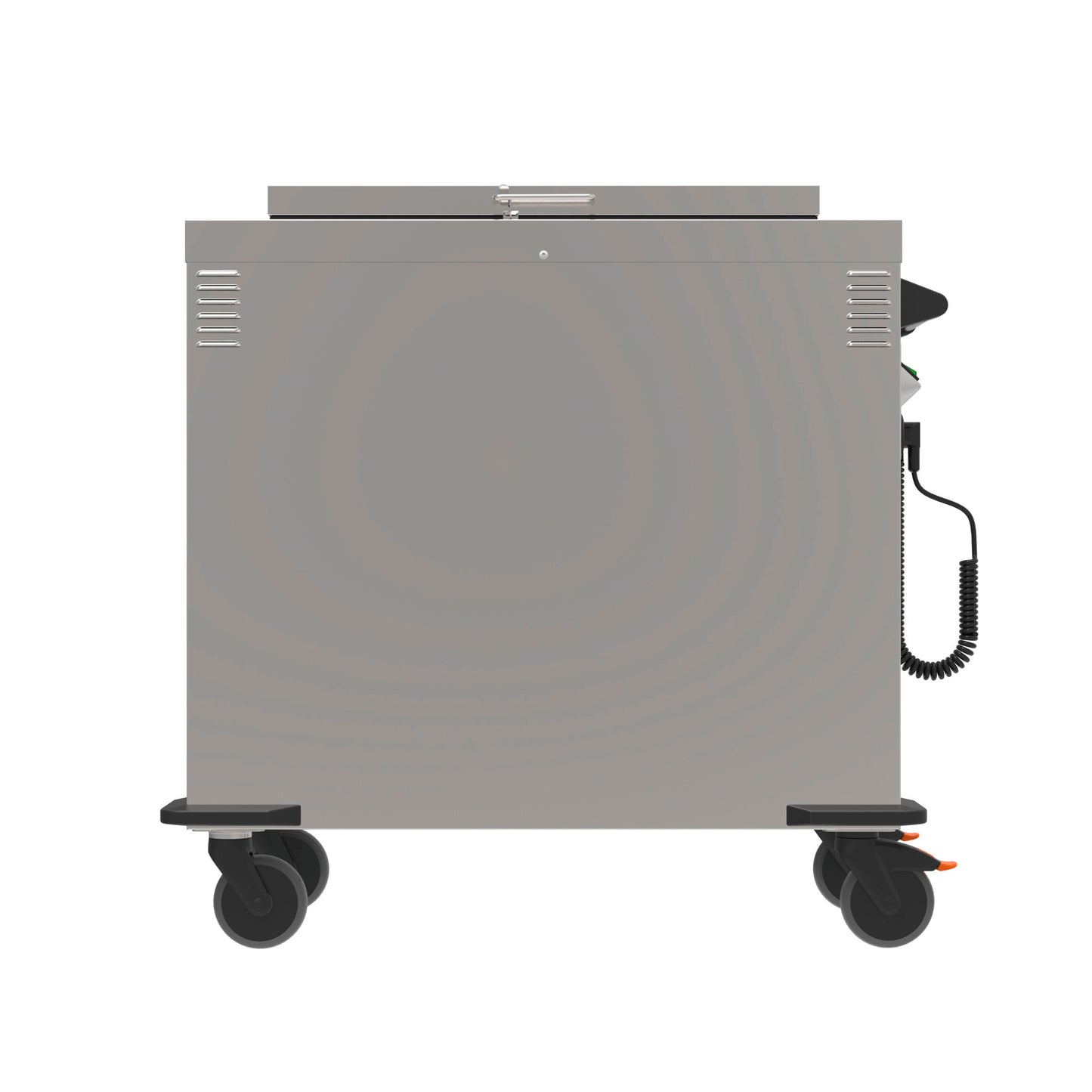 Mobiler Edelstahl-Gastronomiewagen mit Rollen.