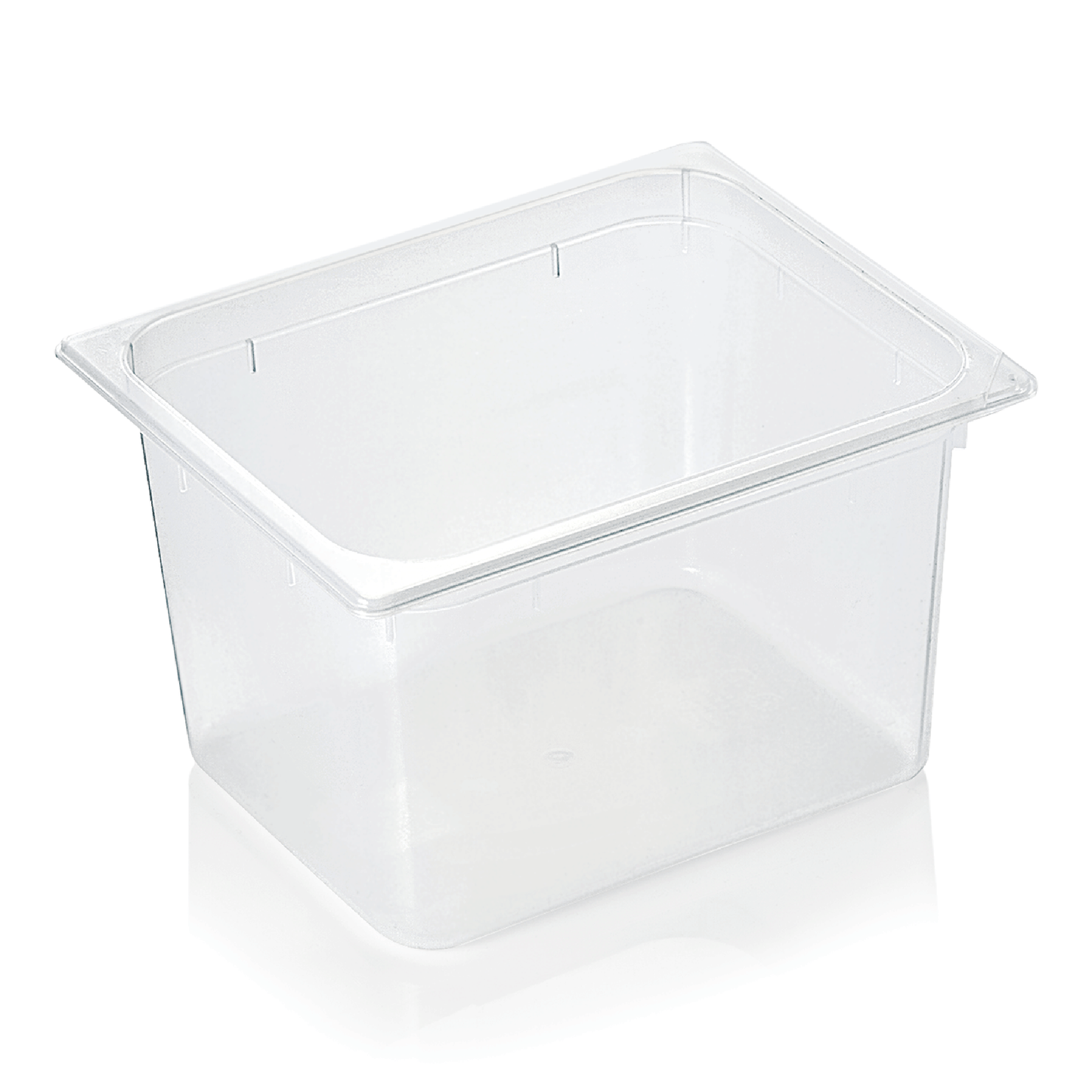 Transparente GN-Behälter aus Kunststoff.