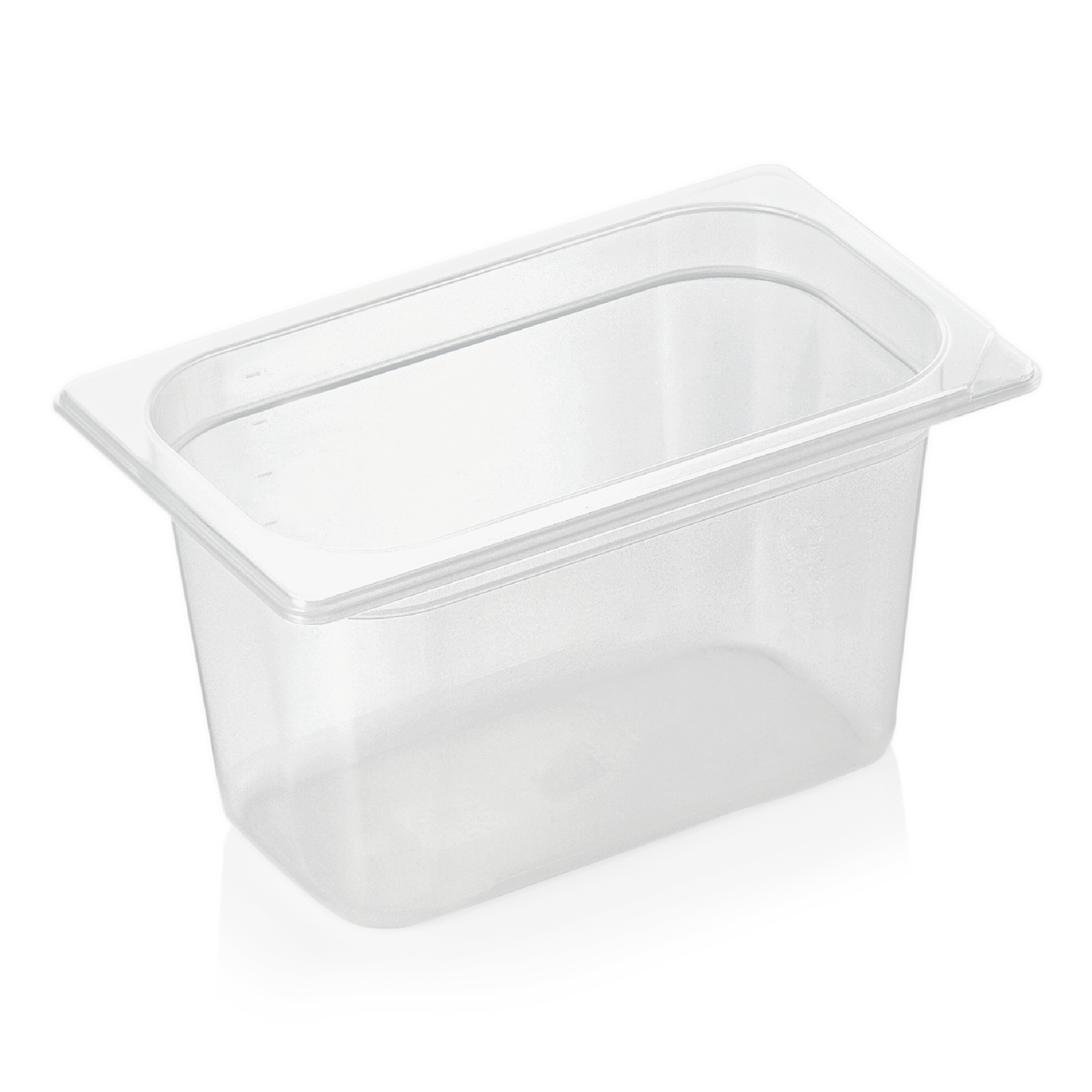 Transparenter GN-Behälter aus Kunststoff.