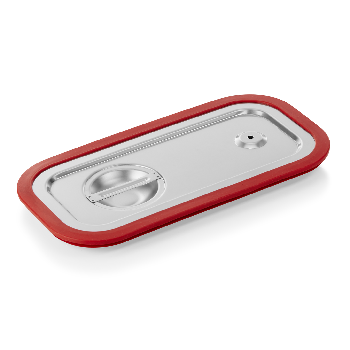 Roter Deckel mit Grifföffnung.