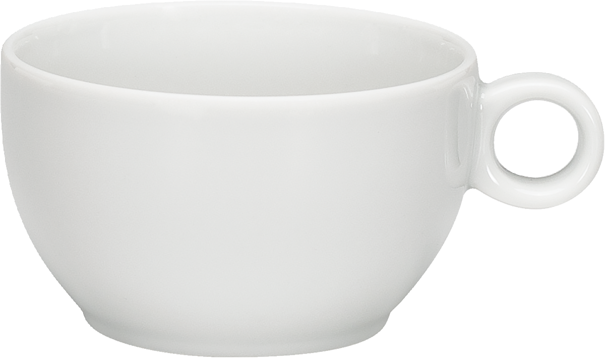 Weiße Tasse mit Henkel.