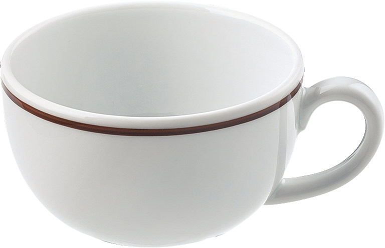 Weiße Kaffeetasse mit braunem Streifen