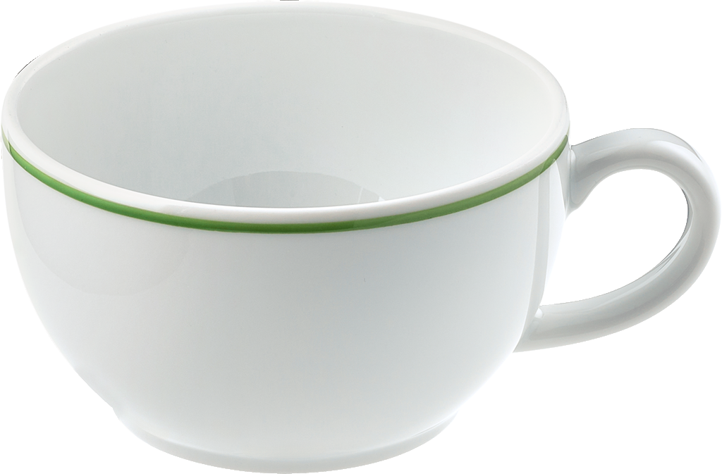 Weiße Kaffeetasse mit grünem Rand