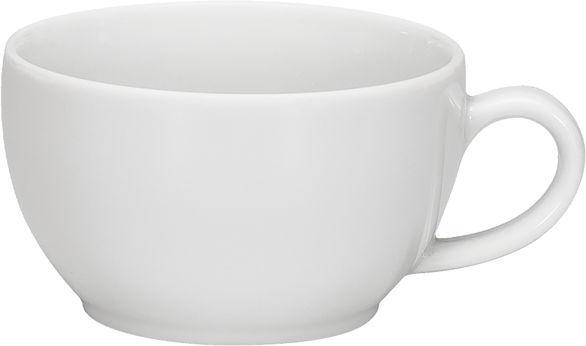 Weiße Tasse mit Henkel.