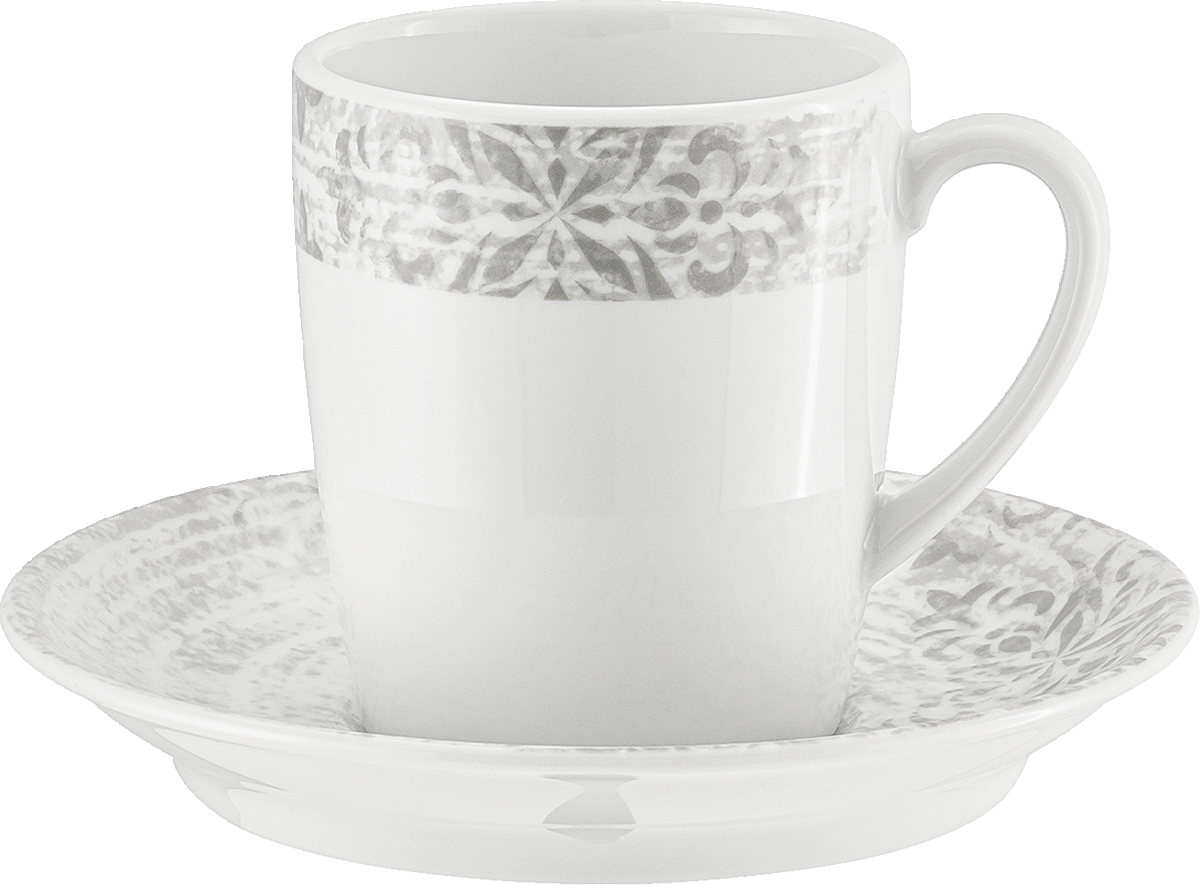 Tasse mit Untertasse, florales Muster.