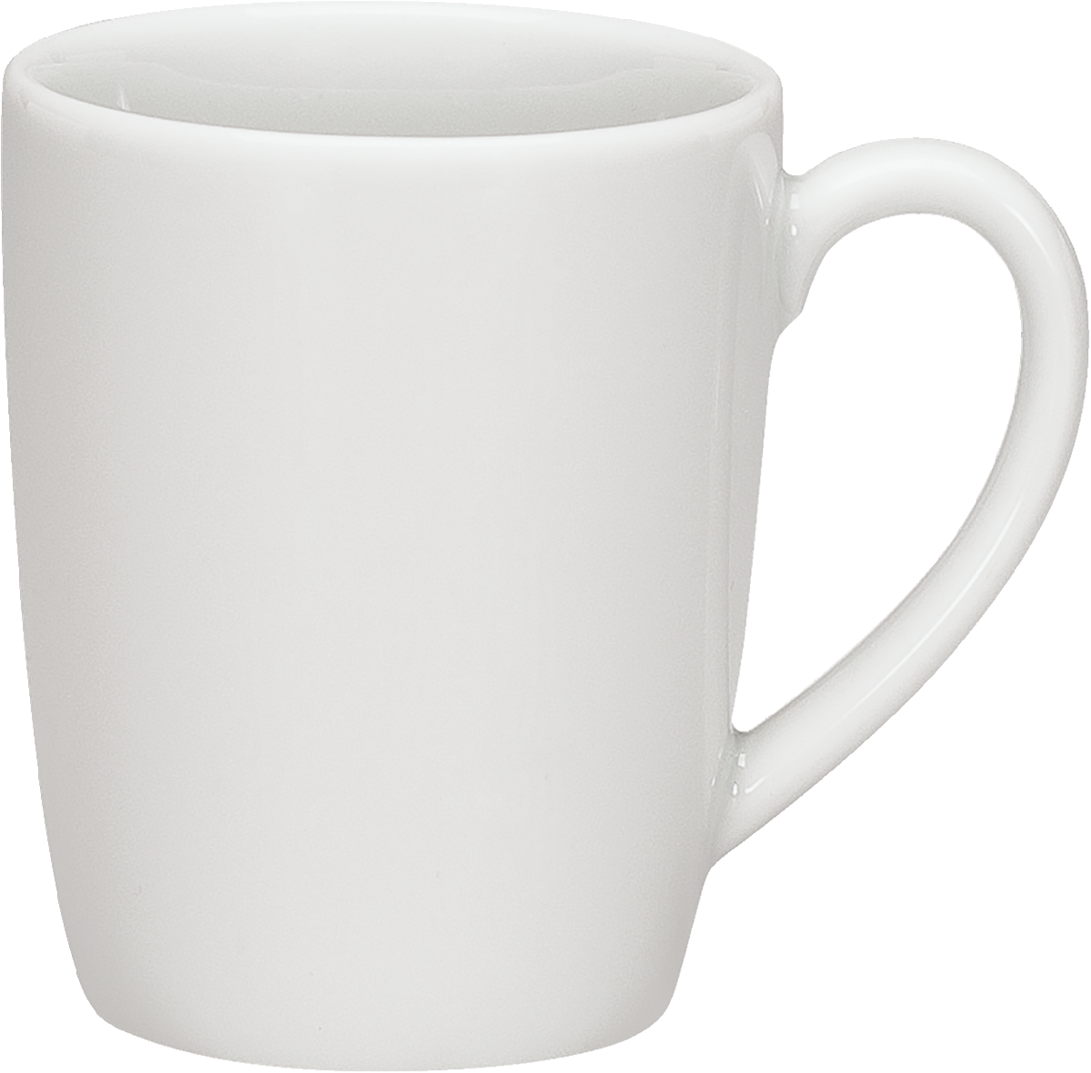 Weiße Tasse mit Henkel.