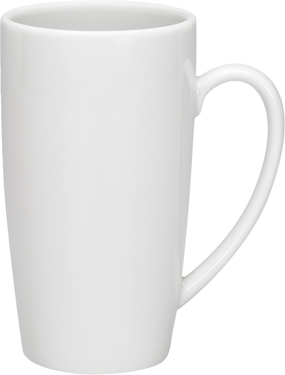 Weiße Tasse mit Henkel.