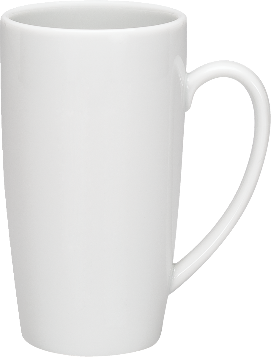 Weiße Tasse mit Henkel.